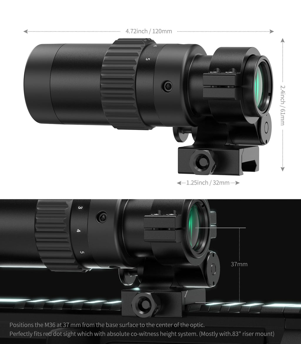 Feyachi M36 1.5X - 5X Red Dot Sight Optics Magnifier with Flip to Side Mount
