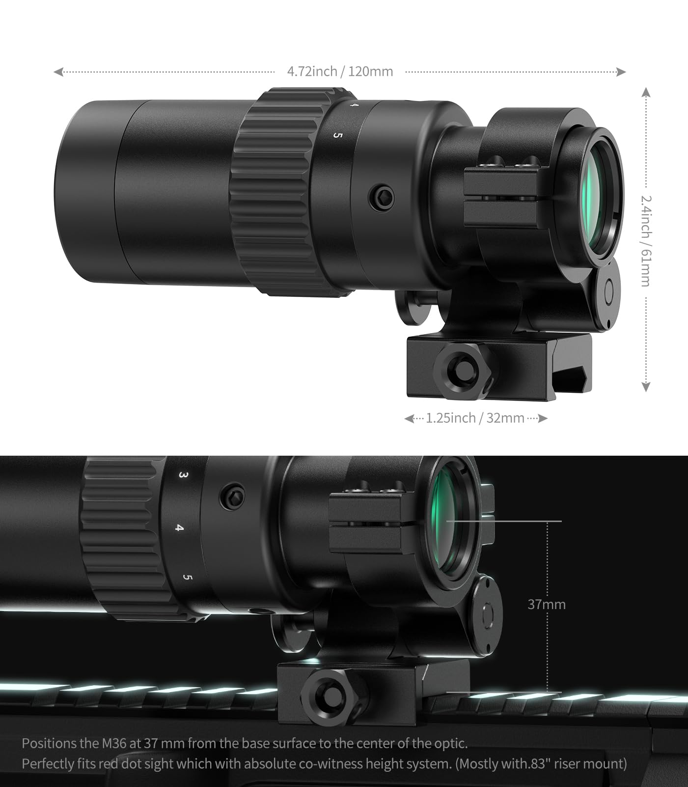 Feyachi M36 1.5X - 5X Red Dot Sight Optics Magnifier with Flip to Side Mount