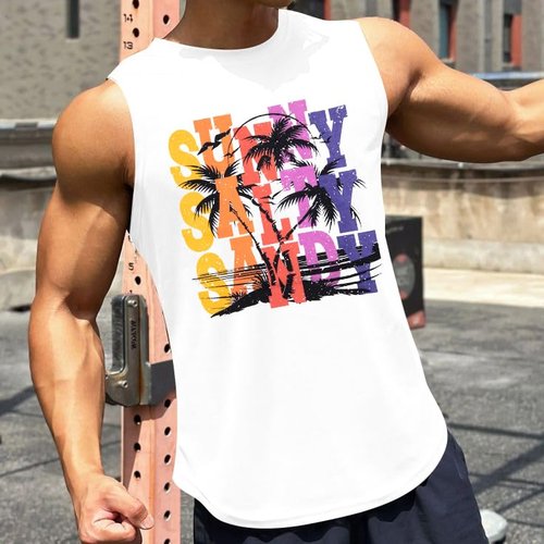MYHALF Beach Tank Tops Mens Summer Sleeveless Shirts Graphic Palm Tree Vacation Tanks Muscle Gym Tank Top