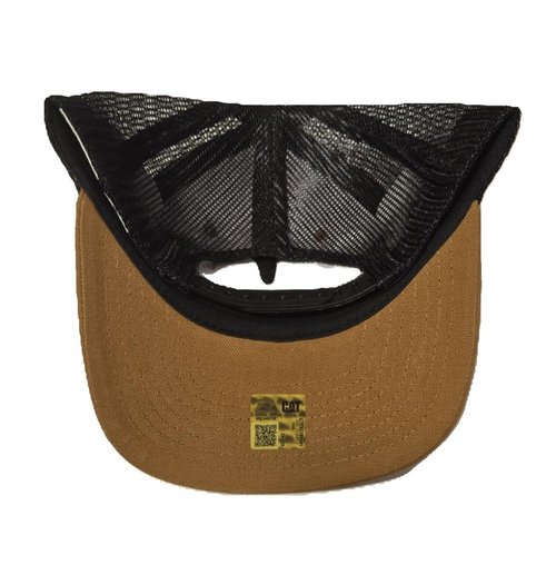 Caterpillar Equipment Washed Brown Canvas w/Black Trucker Snapback Mesh hat
