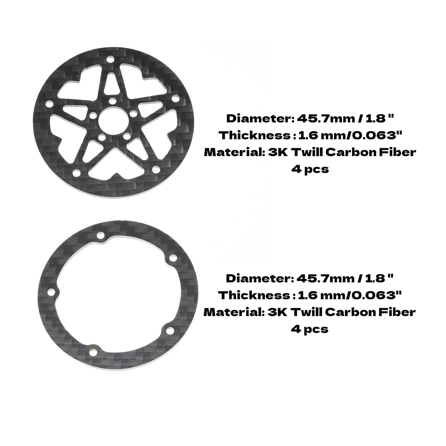 RampCrab 1.8" (46mm) Super Wheels, Carbon fibre Beadlock Wheels, fit for SCX24, TRX4M, FCX24, CR18P, Style E