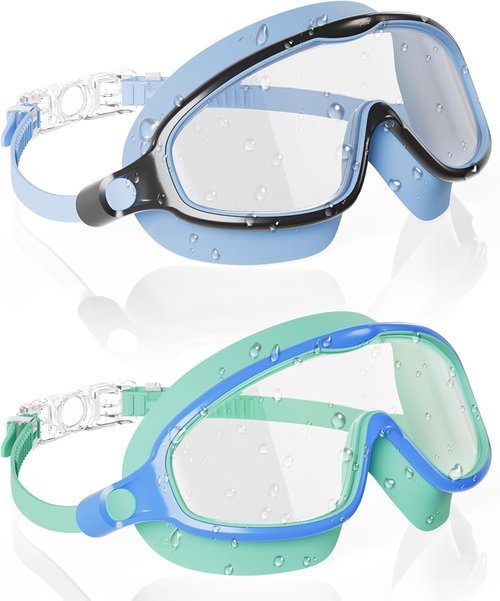 Aegend Swim Goggles for Kids | 2-Pack Wide Frame Anti-Fog & UV Protection for Ages 3-14