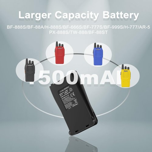 BAOFENG 4 Pack BF-888S Battery 1500mAh for BF-88A Two Way Radio Li-ion Battery Type-C Charger DC 3.7V 1500mAh Blackup Compatible with BF-666S BF-999S
