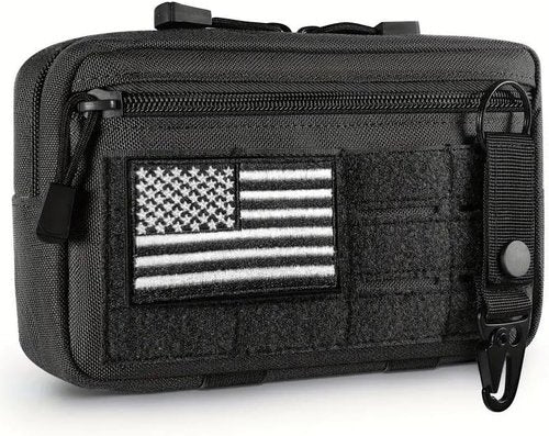 MOLLE Tactical Admin Pouch - Laser Cut Utility Bag with US Flag Patch & Keychain for Gear Organization
