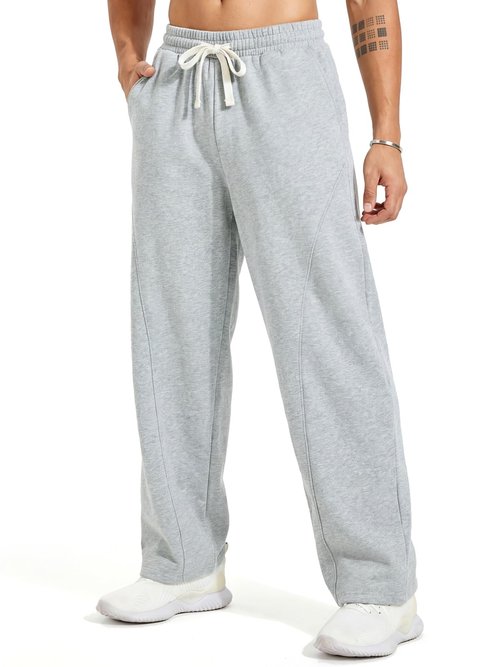 ZUY Men's Baggy Fleece Sweatpants Cotton Lounge Open Bottom Athletic Pants Straight Leg Drawstring with Pockets Light Grey L