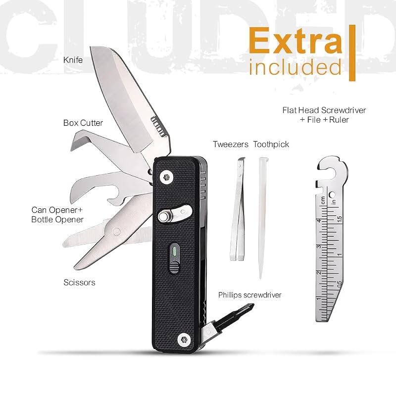 7-in-1 Mini Flex Companion EDC Multitool with G10 Handle, Box Cutter, Short Blade, Scissors, Bottle Opener, Bits & Tweezers