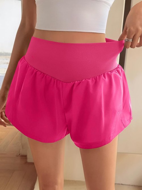 Fisoew Women's Running Shorts - High Waisted 2-in-1 Elastic Gym & Yoga Biker Shorts