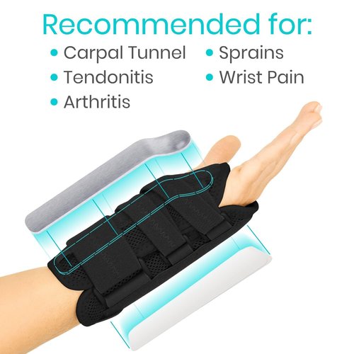Vive Carpal Tunnel Wrist Brace with Splint for Left or Right Hand - Adjustable Night Wrist Support Splint Immobilizer for Men & Women - Cockup Brace for Arthritis, Tendonitis, Sprain, Injuries & Pain