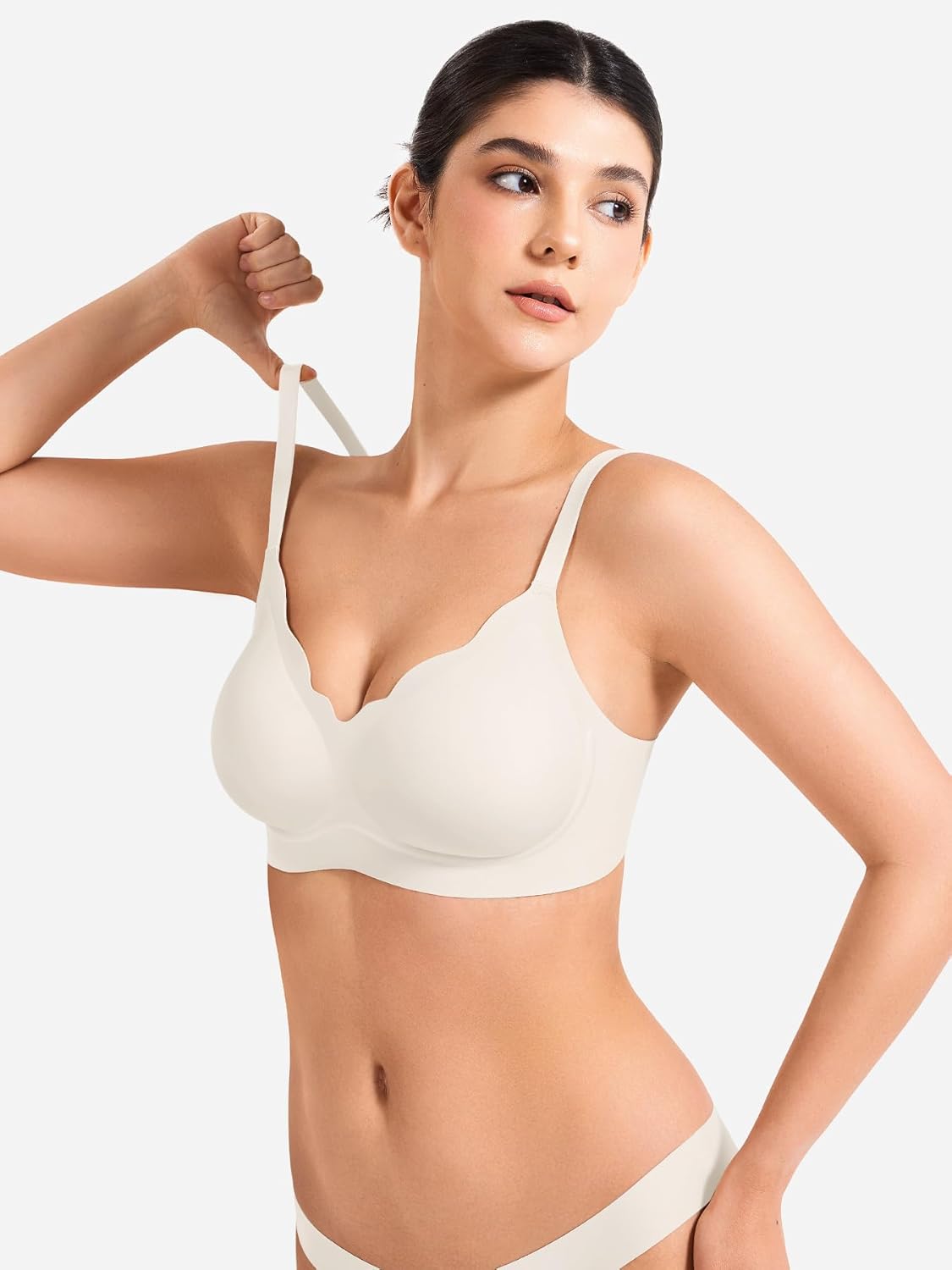YEOREO Wireless Push-Up Bra - Full Coverage Seamless Comfort Bralette | Scalloped Design