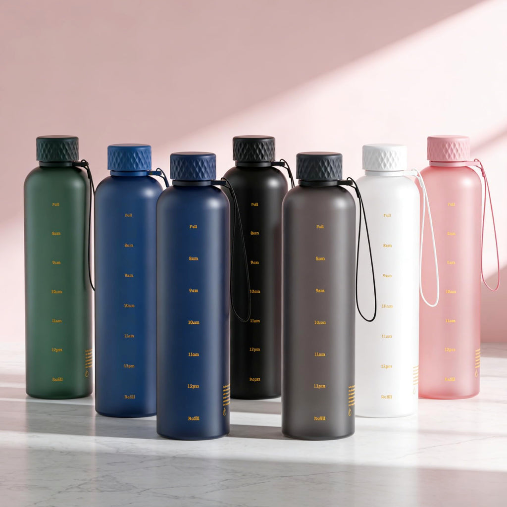Sursip 32 oz Motivational Water Bottle with Time Marker, 1 Pack – Slim Tritan Water Bottles with Strap, Leakproof & Shatterproof Gym Bottles, Fits Cup Holder for Travel, School & Daily Hydration