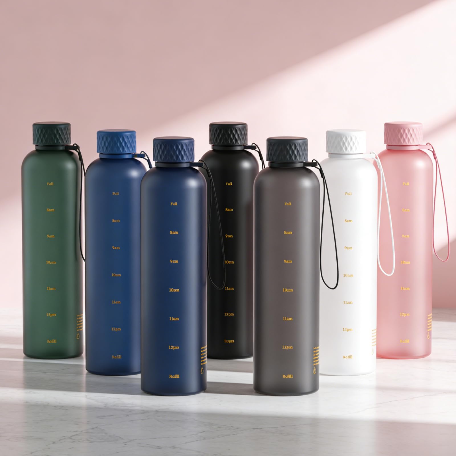 Sursip 32 oz Motivational Water Bottle with Time Marker, 1 Pack – Slim Tritan Water Bottles with Strap, Leakproof & Shatterproof Gym Bottles, Fits Cup Holder for Travel, School & Daily Hydration