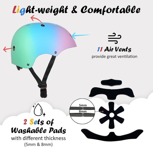 Kids Bike Helmet, Adjustable and Multi-Sport, from Toddler to Youth, 3 Sizes