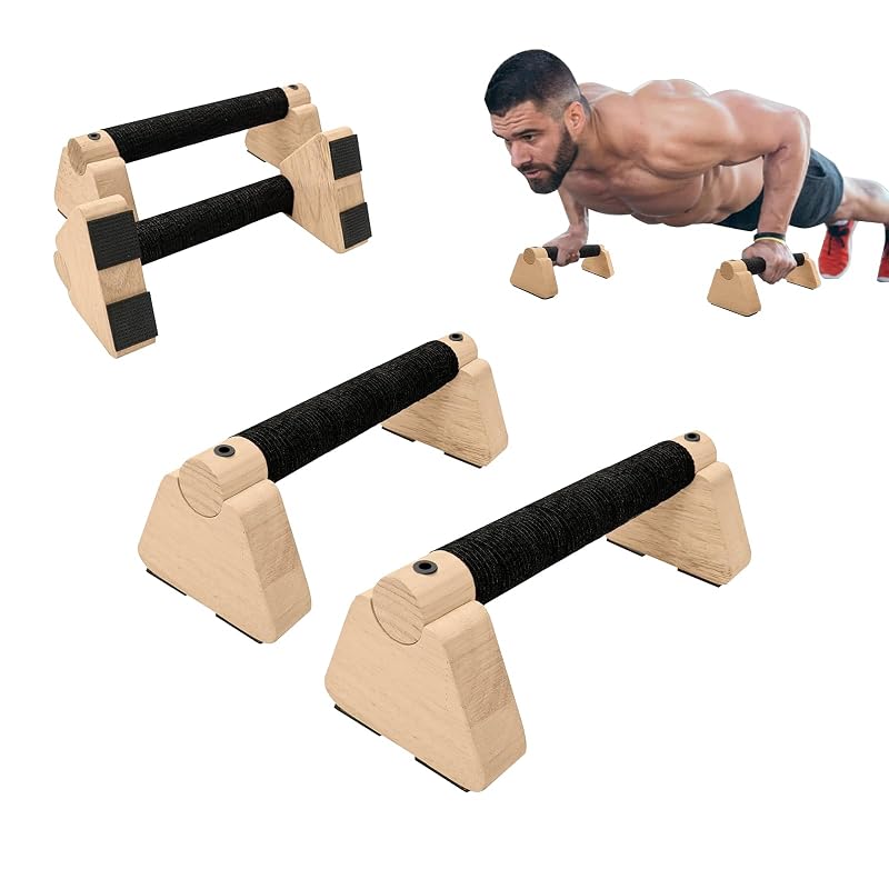 Wooden Parallettes Bars 10 Inch – 2 PCS Non-Slip Base, Solid Wood Push Up Handles