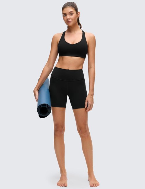 CRZ YOGA Butterluxe Racerback Sports Bra - Supportive V Neck Padded Wireless Crop Top for Women