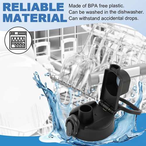 Herxsin 2 PCS Water Bottle Lid Replacement for Wide Mouth 32oz/40oz/64oz, Auto Spout Lid Compatible with Bubba Trailblazer, Portable Replacement Cap, Nozzle with Button Lock