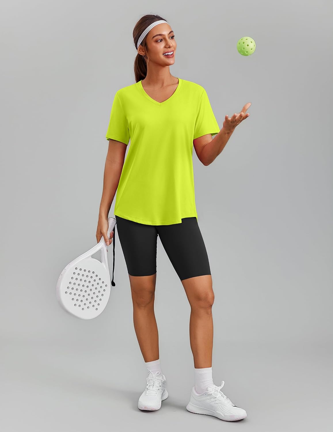 PINSPARK Soft Workout Tops for Women - Short Sleeve V-Neck, Moisture-Wicking, UPF 50+ Sun Protection, Quick Dry Gym Shirt