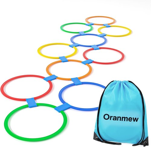 Hopscotch Rings - 10 Round Hoops (11-Inch) + 15 Connectors | Agility Rings for Kids, Enhance Gross Motor Skills