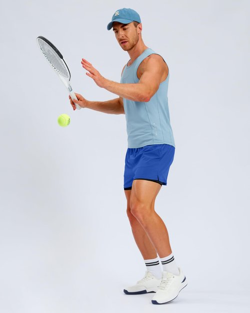 Pudolla Men's 2 in 1 Workout Running Shorts 5" Quick Dry Lined Gym Shorts Athletic with 4 Pockets for Men Tennis Training(Bright Blue Large)