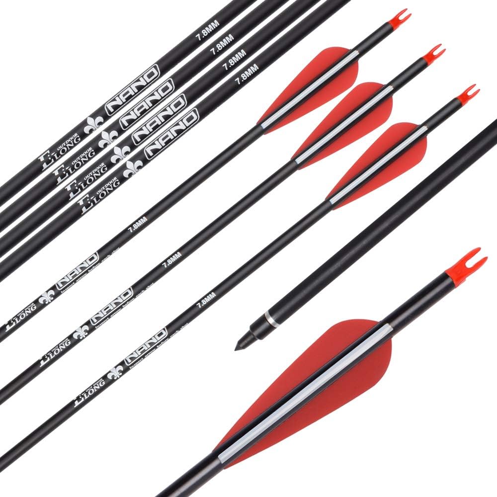Skiennix Carbon Arrow - Hunting Target Practice Arrows with Removable Tips | 26, 28, 30 Inch, Spine 500 (6/12 PCS)