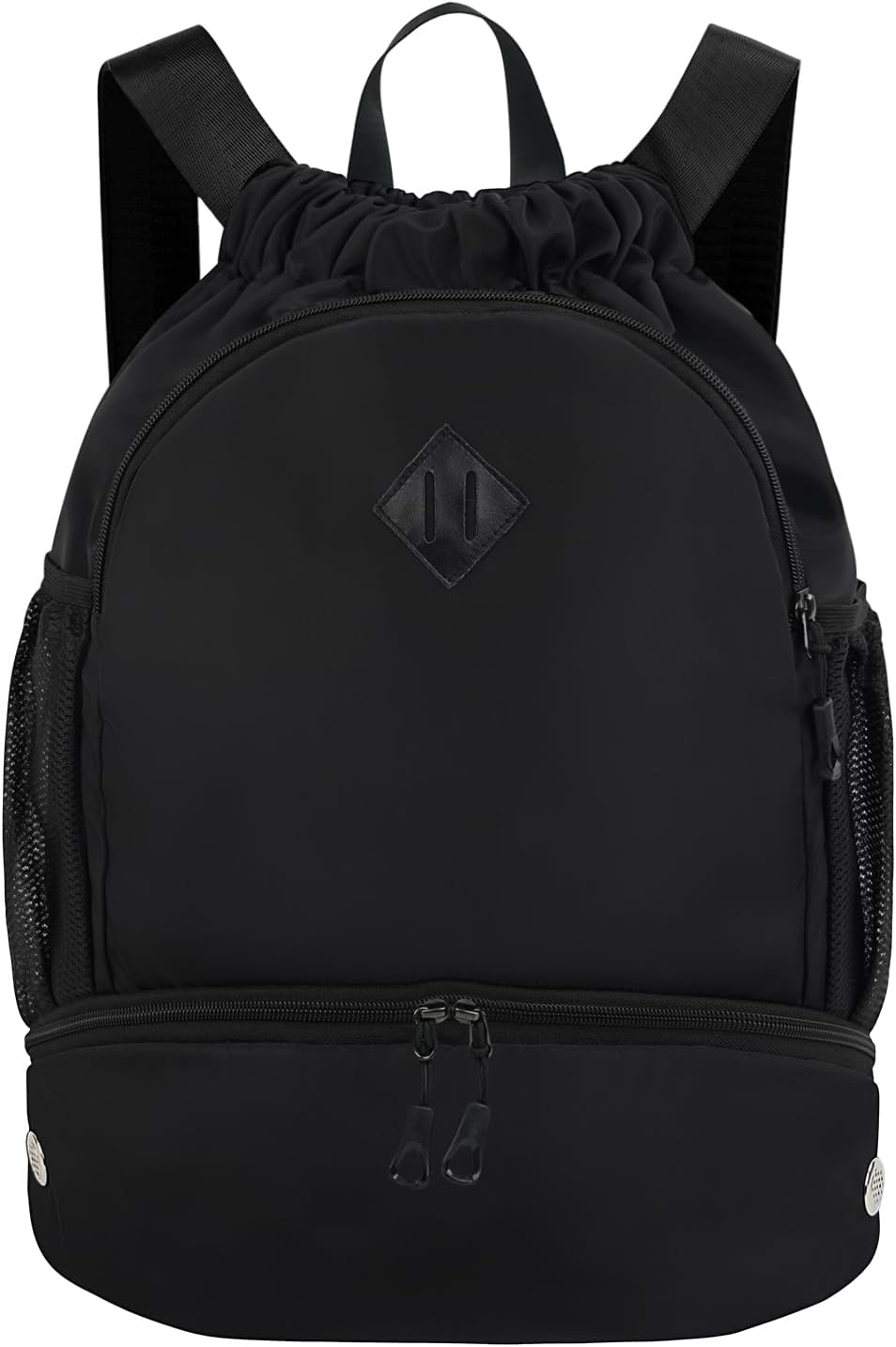 RHDZO Drawstring Backpack - Gym Bag with Shoe Compartment & Wet Pocket | Black