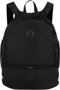 RHDZO Drawstring Backpack - Gym Bag with Shoe Compartment & Wet Pocket | Black