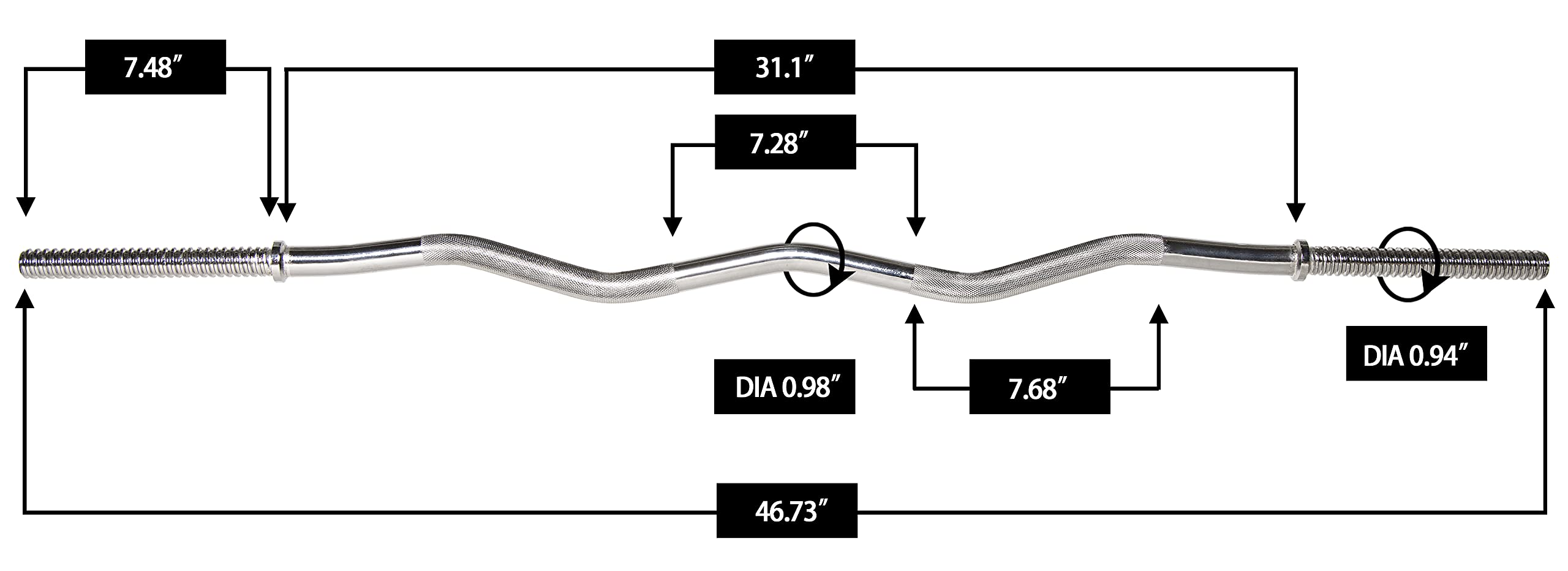 Signature Fitness Standard Olympic Super Curl Barbell Curl Bar Threaded Curl Bar, 48 inch, TH-CRUL-S