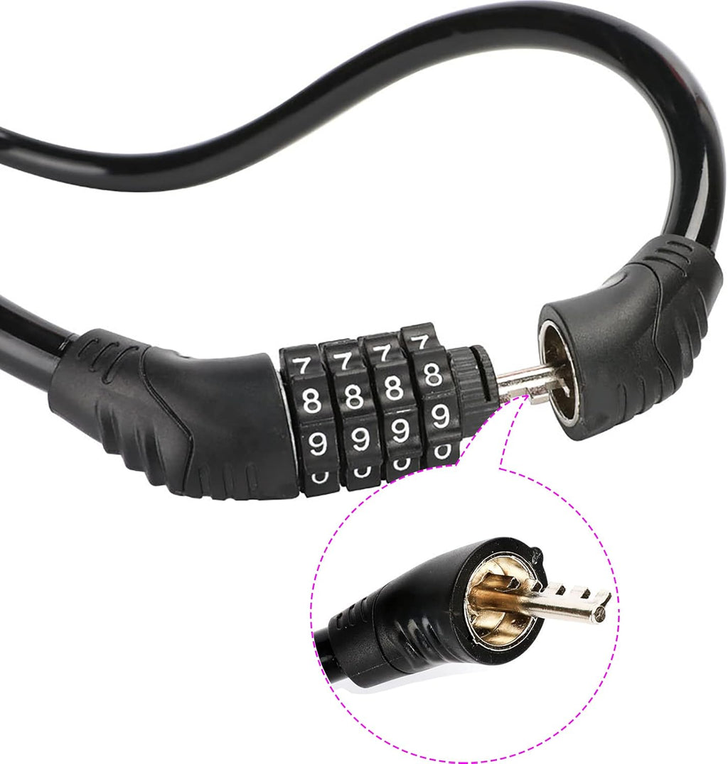 Skiennix Bike Locks - Anti-Theft 4-Digit Resettable Cable Lock | 2-Pack, 2ft x 1/2in, Black