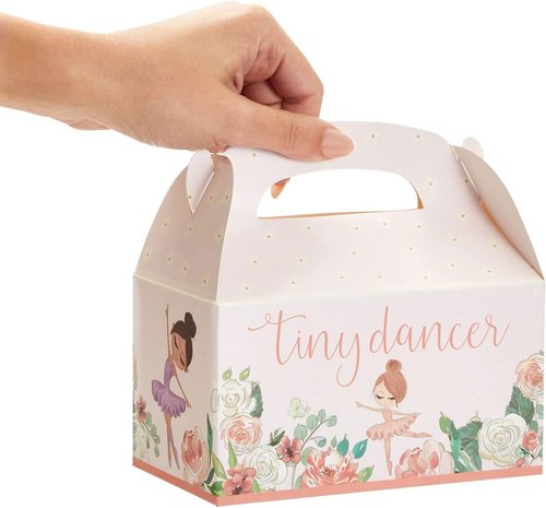 Blue Panda Ballet Party Favor Gable Boxes - Floral Tiny Dancer Goody Bags - Pack of 24, Pink, 6 x 3 x 4 in
