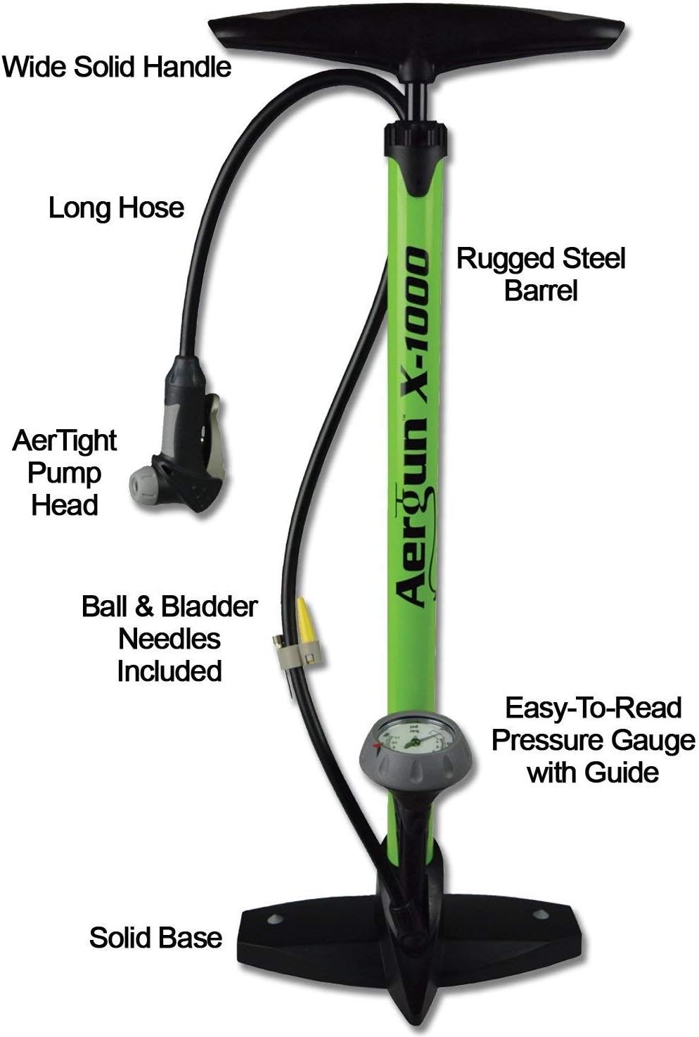 X-1000 Bike Pump - Unique AerTight Pump Head for Easy Use with Presta & Schrader Valves | 160 PSI Pressure Gauge