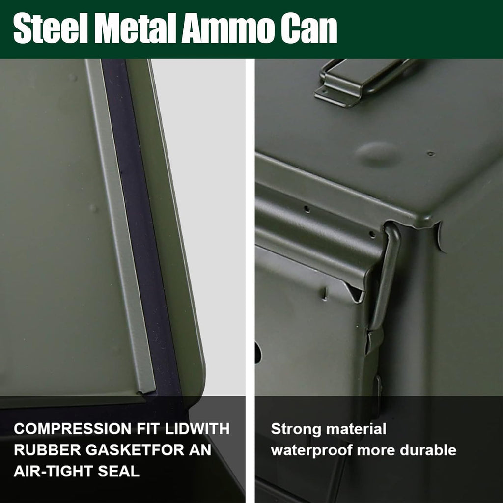 Steel Metal Ammo Can Case Set - 30 Cal & 50 Cal Military-Grade Storage Box for Shotgun & Rifle Ammo