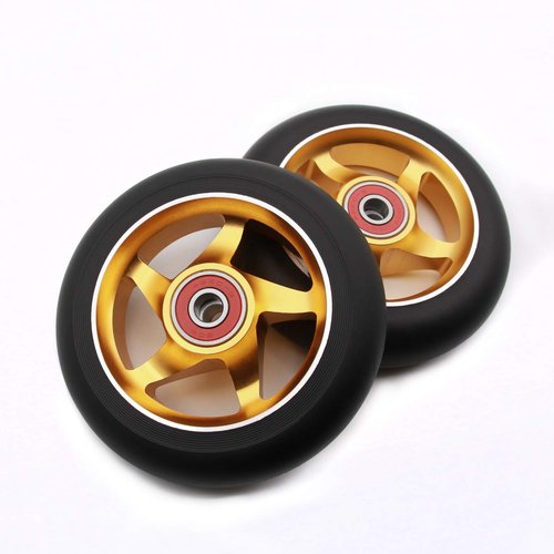 2Pcs 100 mm Pro Stunt Scooter Wheels with Abec 9 Bearings for MGP/Razor/Lucky/Envy/Vokul Pro Scooters Replacement Wheels(Gold)