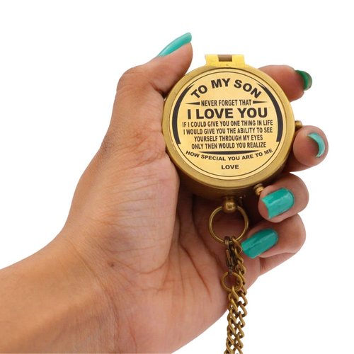 to My Son Compass, Engraved Gift from Dad or Mom, Father-Son & Mother-Son Bonding Keepsake, Gift Compass, Brass Compass with Leather Case–Inspirational Quote for Birthday, Graduation, or Christmas