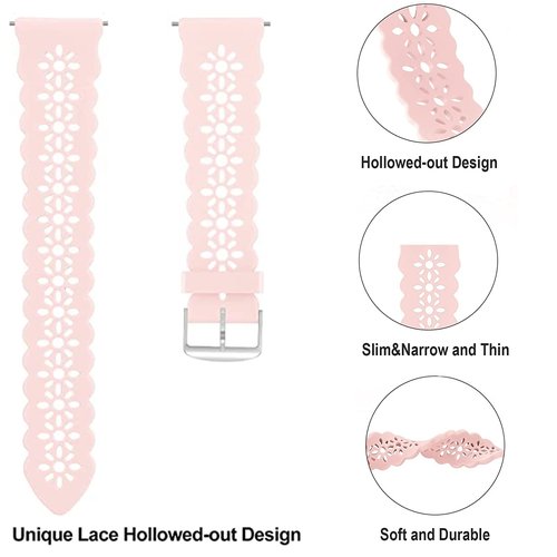 Compatible with Cubitt Viva Pro Smart Watch Band, Lamshaw New Silicone Lace Women and Men Slim Thin Hollow-Out Replacement Straps Compatible with Cubitt Viva Pro, Viva, Aura Pro, Aura Smart Watch (3 Pack-White+Black+Pink, 22mm size band)