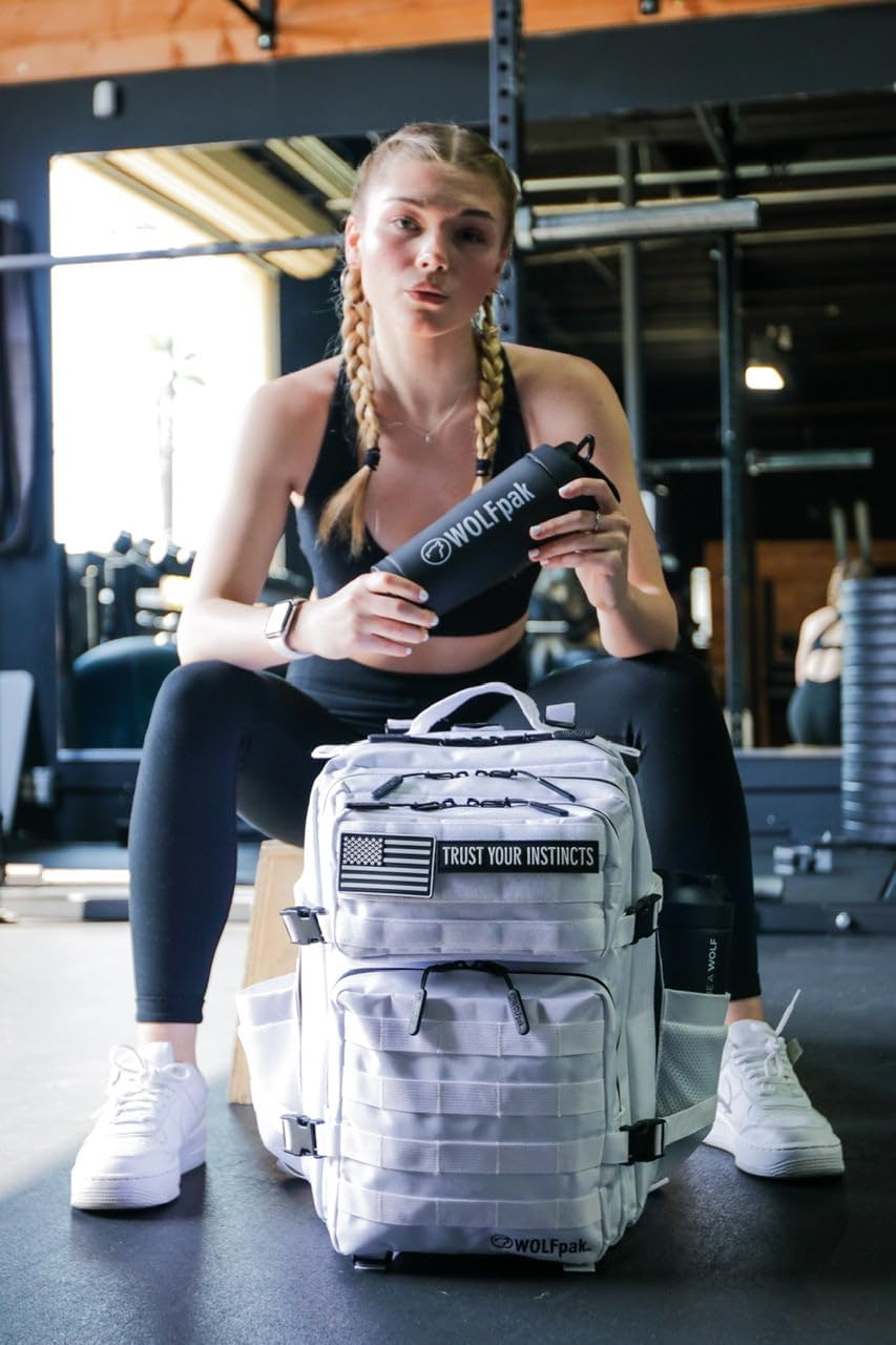 WOLFpak 35L Athletic Gym Backpack - Waterproof 1000D Oxford Material, MOLLE Webbing & Laptop Pocket | Polar White