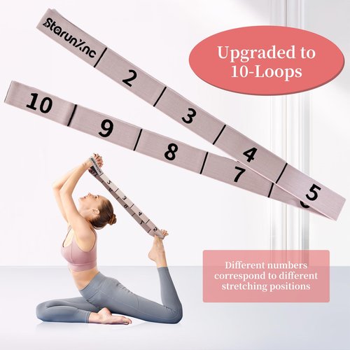 Yoga Stretch Strap for Flexibility, 2 Pack – 10 Loops Stretching Strap for Yoga, Pilates & Physical Therapy, Elastic Non-Slip Nylon Fabric, 8 ft Length
