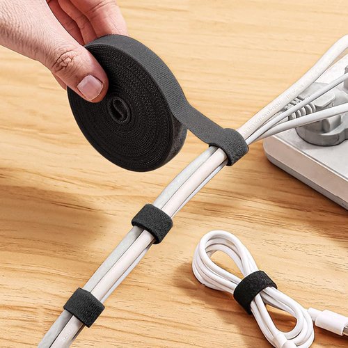 Adjustable Cable Ties - 6.5Ft x 2 Rolls | Reusable Hook and Loop Fasteners for Wire Management - Black