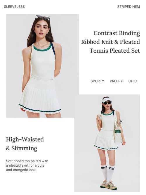 Tennis Skirt Set for Women 2 Piece Racerback Tank Top Golf Dress Activewear for Outfit Pickleball Athletic Workout Cream White
