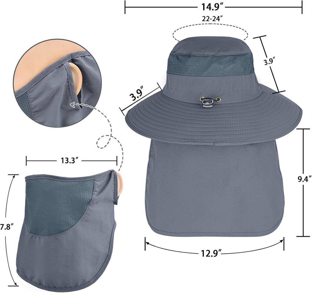 Sun Hats | UPF 50+ Breathable Fishing Hat for Men & Women - Wide Brim Summer Safari Hat with Neck Flap