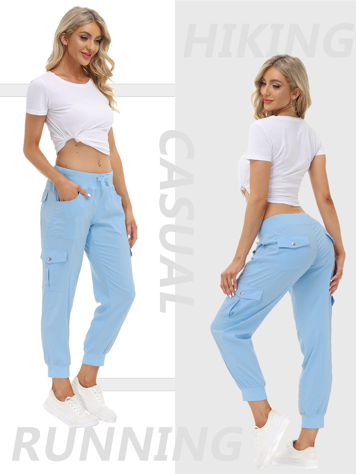 MoFiz Summer Cargo Pants for Womens Quick Dry Outdoor Casual Travel Lounge Hiking Pant Running Joggers Sweatpants with Pockets Wathet XS