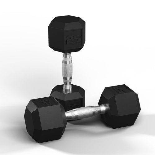 GRETERST Hex Dumbbells Set Rubber Coated Hand Weights Exercise & Fitness for Home Gym Workouts Weight Strength Training, Set of 2, Black, 25LB