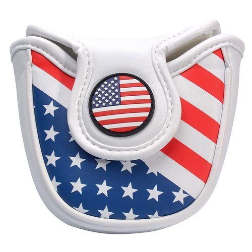 Golf Mallet Putter Headcover - Magnetic Closure American Flag Design, Lightweight Synthetic Leather Protector for Most Putter Clubs