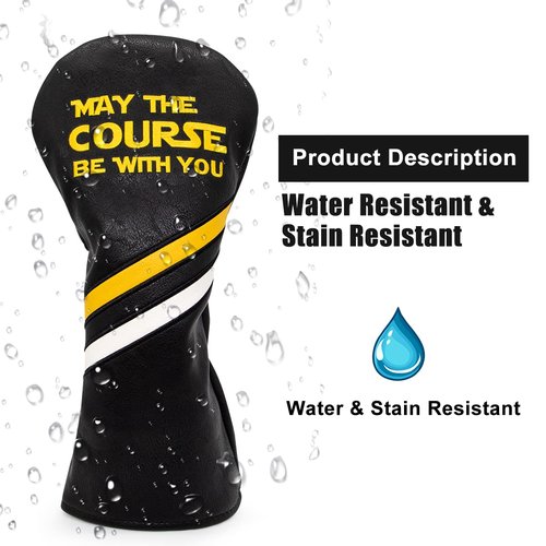 Golf Headcovers Golf Club Head Covers Elegant Embroidery Premium Leather Driver Headcovers May The Course Be with You Fairway Wood Head Cover Hybrid Covers Putter Covers(for Driver(1pcs))