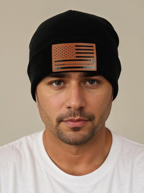 Golf Gifts for Dad Men American Flag Leather Golfer Lovers Kint Beanie Hat Gear from Son Daughter Christmas Stocking Stuffers Birthday Retirement Gifts Funny Ideas Accessories Black