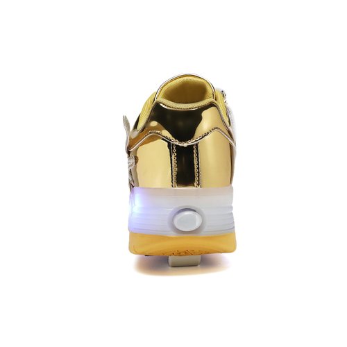 HOVERKICKES LED Roller Skate Shoes for Kids Boys Girls Light Up Roller Sneakers with Detachable Wheels Rechargeable Flashing Wheeled Shoes Gold