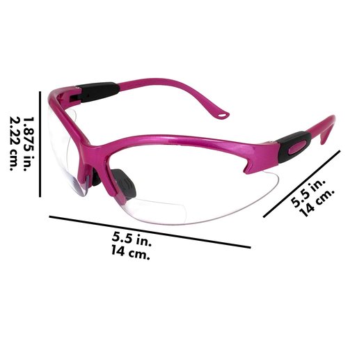 Global Vision Eyewear Cougar Bifocal Women's Safety Glasses Dark Pink Nylon Frame Clear Lenses