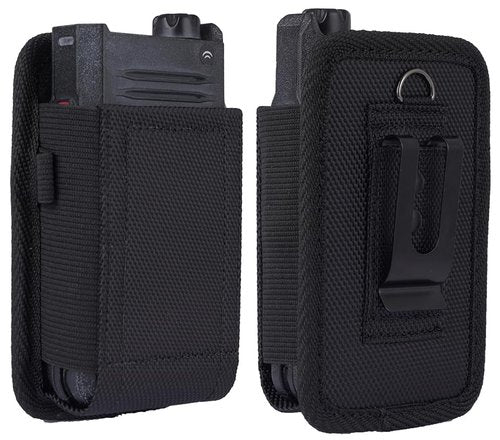 Case for Siyata SD7 Radio, Nakedcellphone Rugged Canvas Pouch Vertical Holster Holder [Metal Clip and Secure Belt Thread Loop Harness] for Rapid Radios - Black