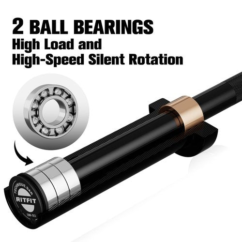 RITFIT Olympic Barbell 4ft/6ft - 2 Inch Weight Bar for Strength Training, Weightlifting, Squat, Deadlift, Bench Press, Curl, Overhead Press - 350lbs/500lbs Capacity 4FT Black