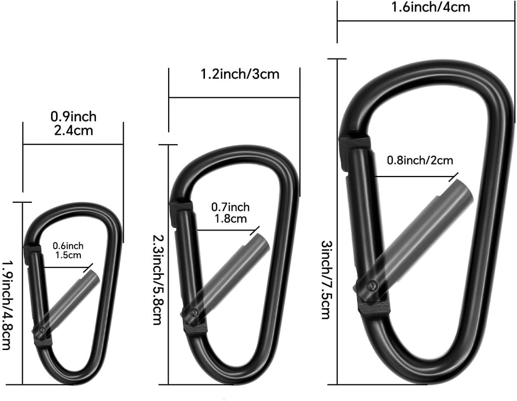 Skiennix Heavy-Duty Carabiner Clip Set - Mini 2-Inch & Large 3-Inch Aluminum Keychain Hooks for Hiking & Camping
