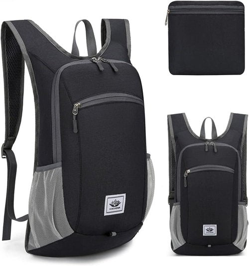 DOJUNS Hiking Backpack - Lightweight 15L Packable Daypack for Camping | Unisex Black Design