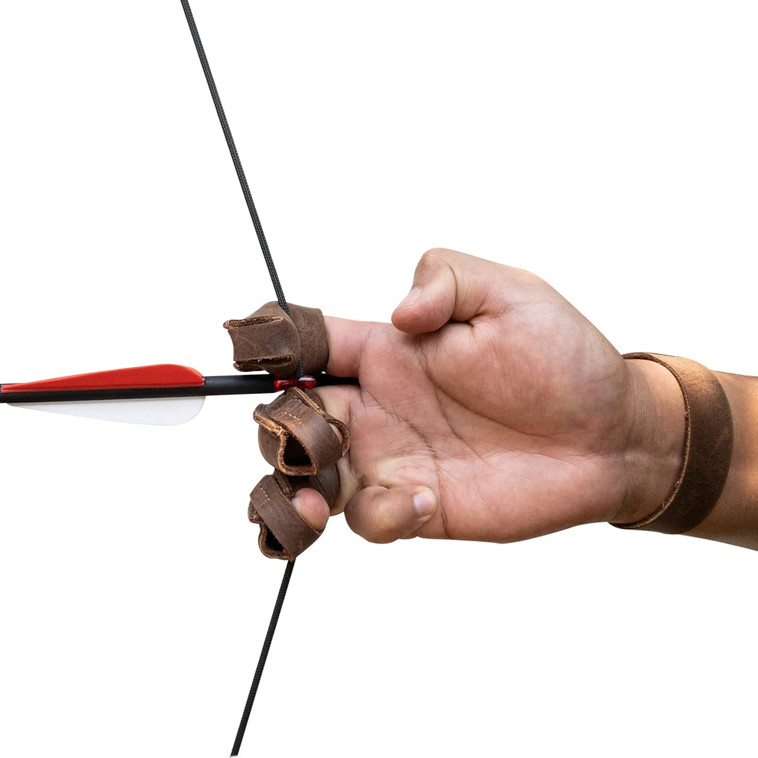 Three-Finger Archery Glove, Bow and Arrow Shooting, Target Practice, Accessory for Archers, Protection for Wrist & Fingers, Full Grain Leather, Handmade, Bourbon Brown